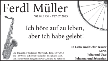 Traueranzeige von Ferdl Müller von N-Land